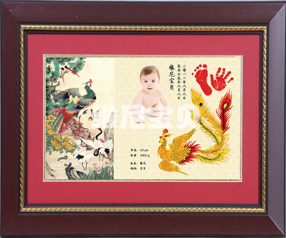 維尼寶貝百鳥朝鳳胎毛畫