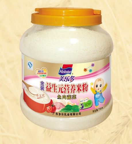 美多樂罐裝魚肉蔬菜益生元營養(yǎng)米粉3段