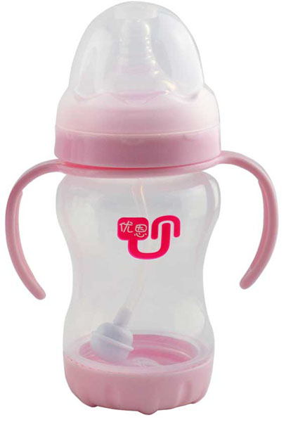 優(yōu)恩粉色寬口防脹氣PP奶瓶200ml