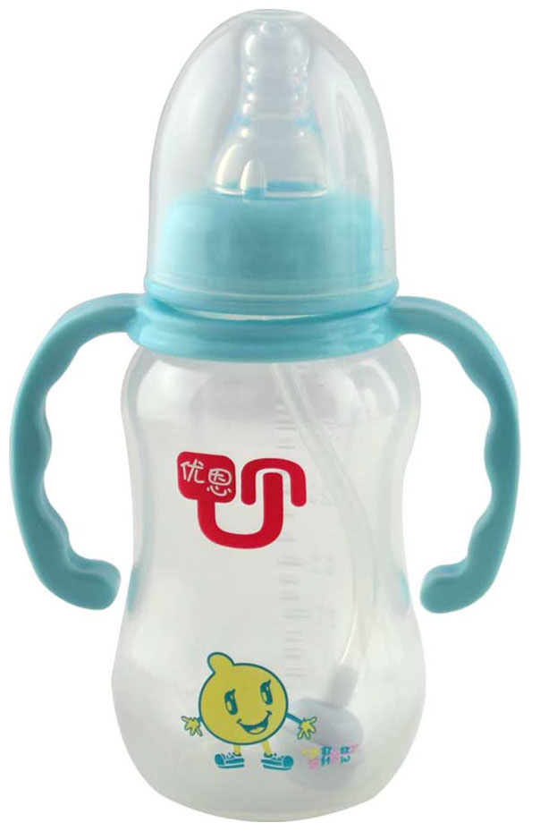 優(yōu)恩標(biāo)口帶手柄藍(lán)色PP奶瓶180ml