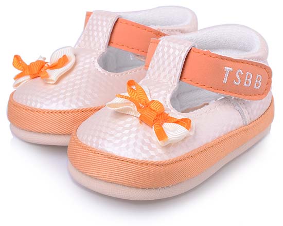 天使之嬰格子PU幼兒學步鞋橙色