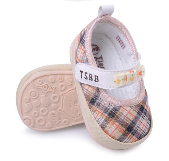 天使之嬰格子布幼兒學(xué)步鞋咖色