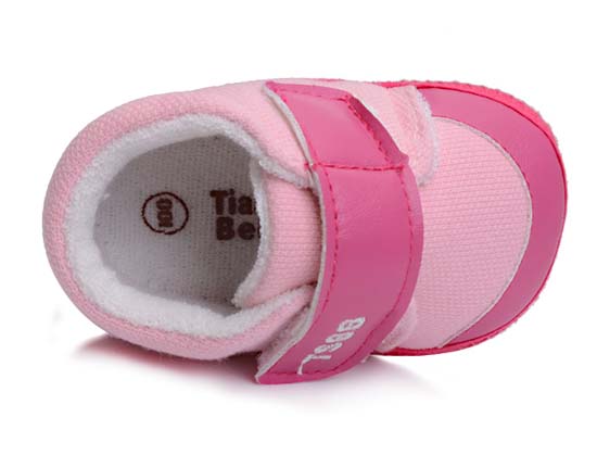天使之嬰珠地布+PU幼兒學步鞋粉色