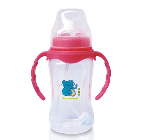 多比象帶手柄嬰兒奶瓶自動粉色