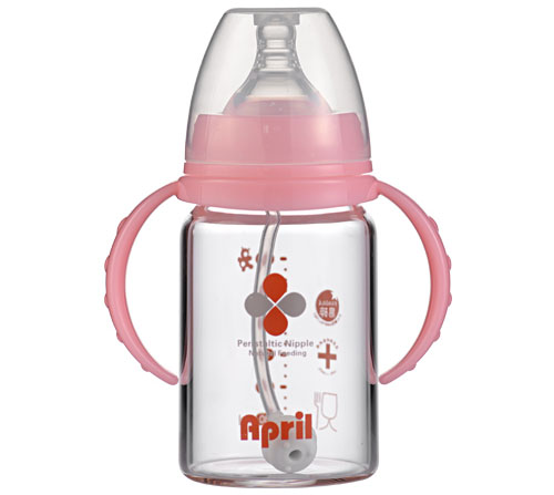 愛普麗鉑金寬口玻璃奶瓶180ml粉色
