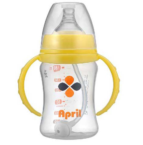 愛(ài)普麗寬口弧形奶瓶180ml黃色