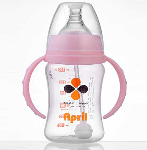 愛(ài)普麗寬口弧形奶瓶180ml粉色