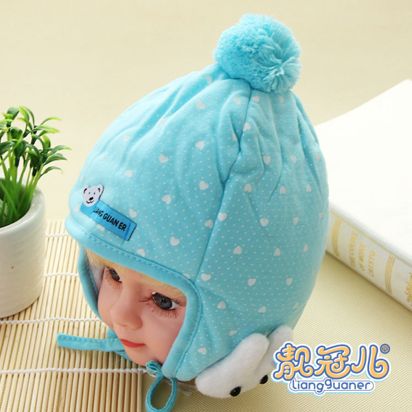 靚冠兒嬰幼兒夾棉保暖護耳帽子淺藍色
