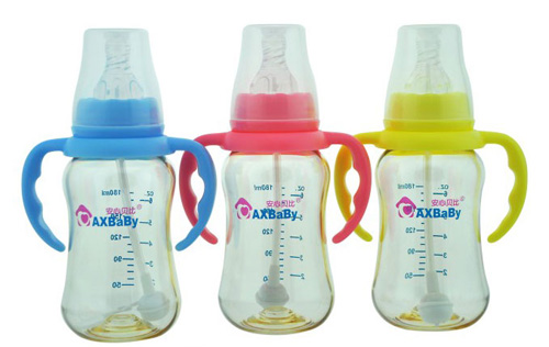安心貝比雙柄標(biāo)口自動吸管弧形奶瓶180ml