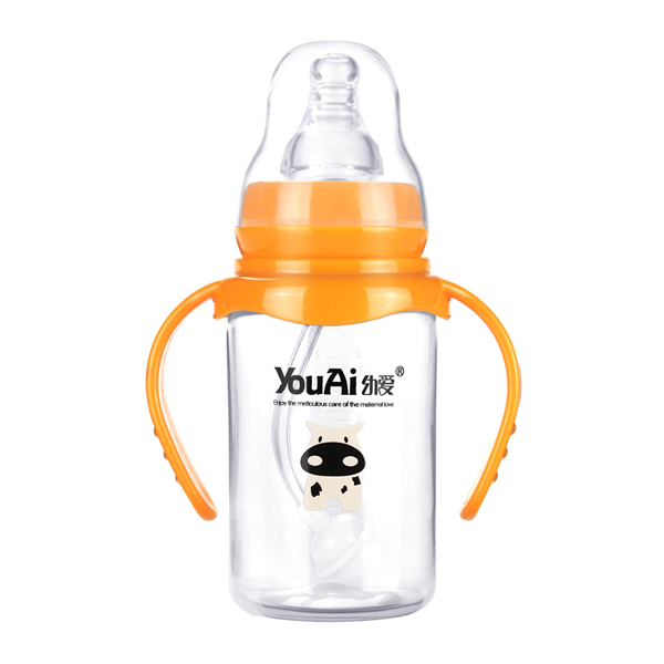 幼愛PP標(biāo)口帶柄自動吸直身奶瓶120ml