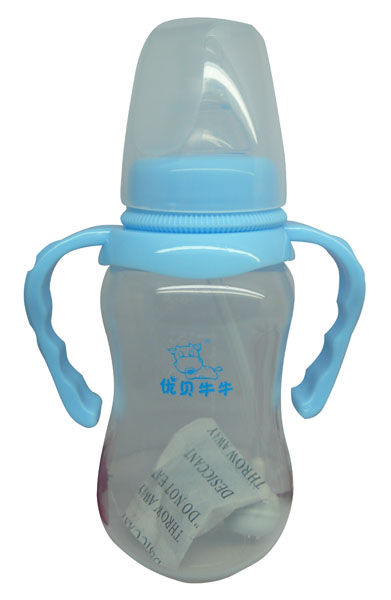 優(yōu)貝牛牛藍色標口雙柄PP奶瓶150ml