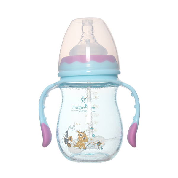 媽咪樹(shù)噴硅膠寬口高硼硅玻璃奶瓶180ml