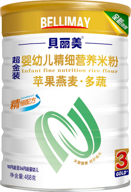 貝麗美蘋果燕麥多蔬精細營養(yǎng)米粉408克聽裝裝