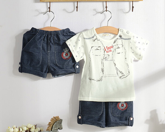 安米小熊夏季熱銷款印馬夾短袖套裝A3324