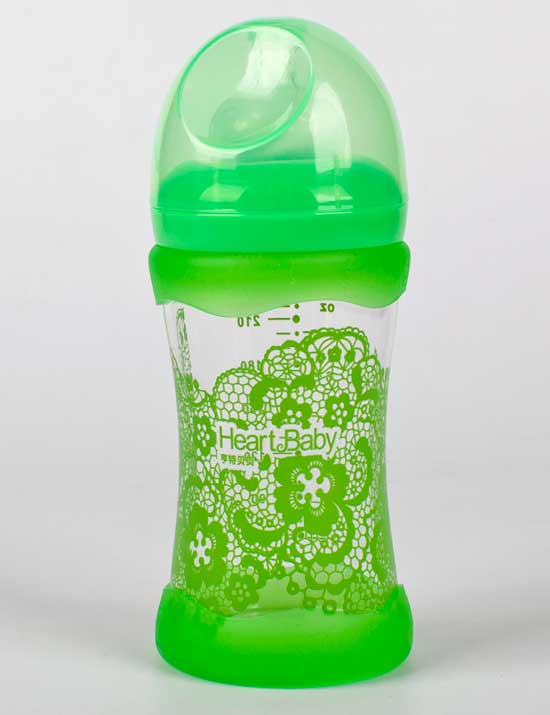 亨特貝貝寬口玻璃防摔初生瓶240ml綠色帶蓋
