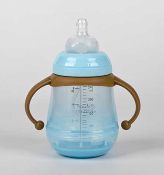 亨特貝貝防爆防摔寬口玻璃奶瓶240ml帶手柄藍色