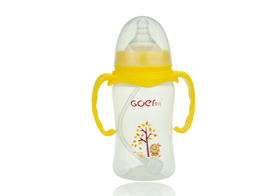 果兒240ML寬口PP弧型自動吸奶瓶黃色