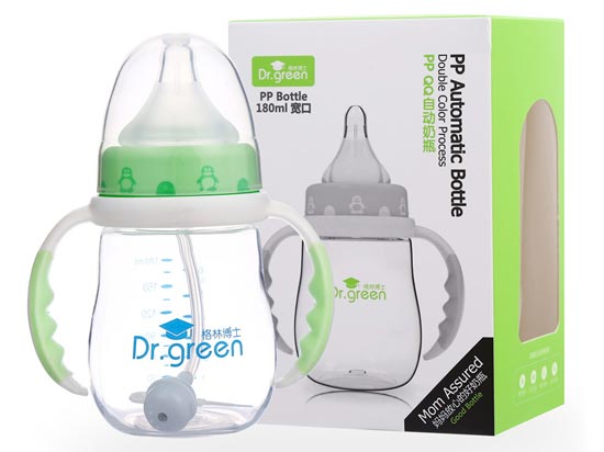 格林博士寬口PPQQ自動奶瓶180ML綠色