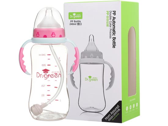 格林博士寬口PP自動奶瓶240ML紅色