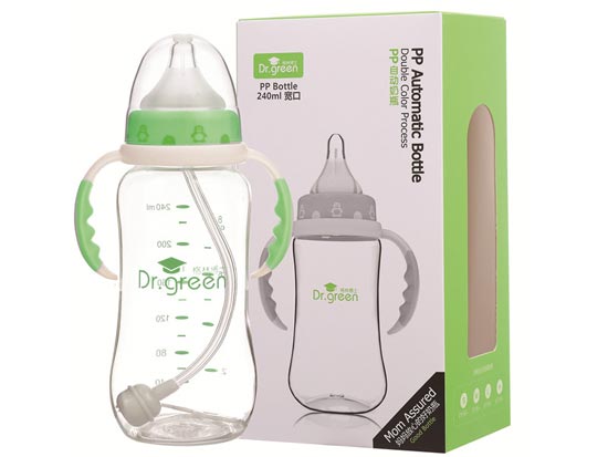 格林博士寬口PP自動奶瓶240ML綠色