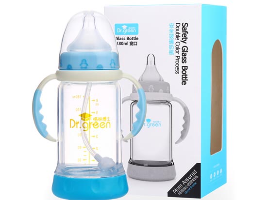 格林博士寬口安全玻璃奶瓶180ML藍(lán)色