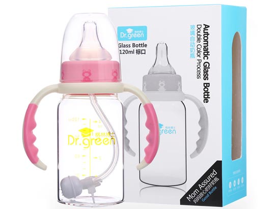 格林博士標(biāo)口自動玻璃奶瓶120ML紅色
