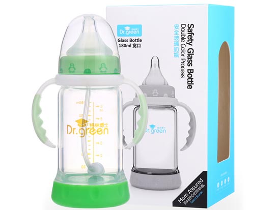 格林博士寬口安全玻璃奶瓶180ML綠色