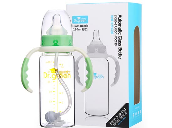 格林博士標口玻璃自動奶瓶180ML綠色