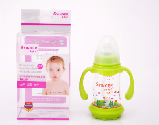 尚yinge標口抗摔自動有柄玻璃奶瓶120ML綠色