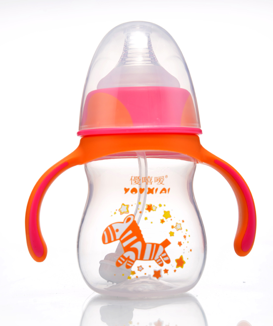 優(yōu)嘻噯炫彩PP寬口自動奶瓶180ML橙黃