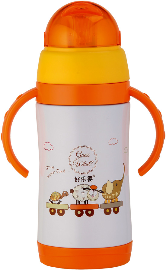 好樂(lè)嬰雙柄水杯圓蓋橙色