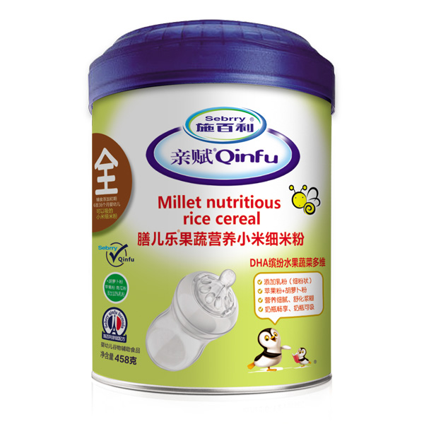 施百利親賦膳兒樂(lè)果蔬營(yíng)養(yǎng)小米細(xì)米粉-DHA繽紛水果蔬菜多維罐裝