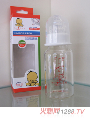 愛乳小熊120ml標(biāo)口徑玻璃奶瓶乳白色