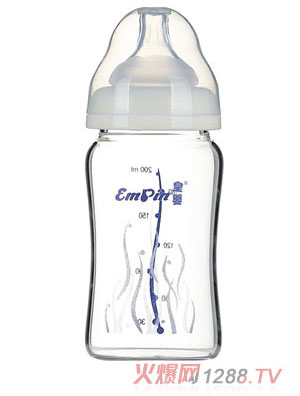 皇嬰寬口晶鉆玻璃大奶瓶200ml白色