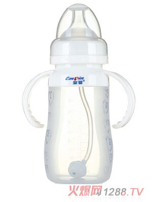 皇嬰寬口硅膠自動奶瓶240ml白色