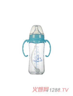 哈尼小熊寬口徑弧形雙柄自動晶鉆玻璃奶瓶（盒裝）