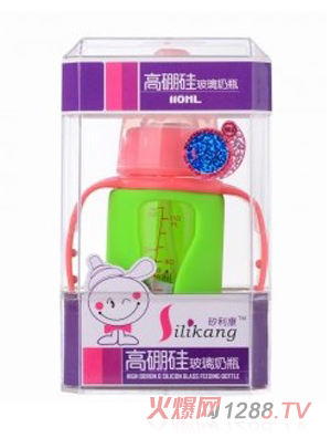 矽利康有手柄標口玻璃奶瓶110ml