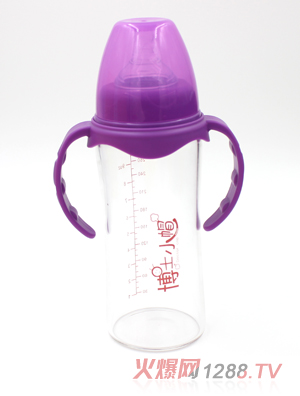 博士小帽玻璃有柄自然親子寬口徑奶瓶280ml紫色