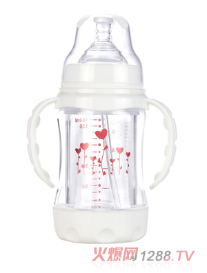幼愛帶柄自動吸晶鉆防爆玻璃寬口奶瓶160ml