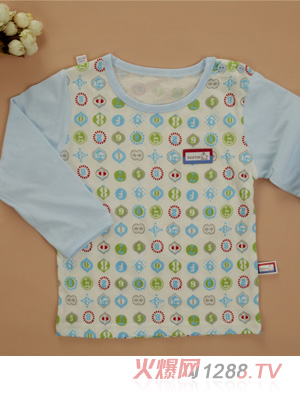 金色小魚(yú)純棉素色單面數(shù)字肩開(kāi)衫