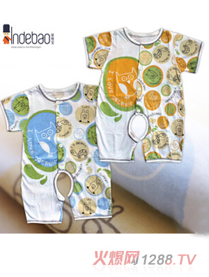 嬰得寶6m多彩部落純棉短袖開(kāi)檔哈衣1035