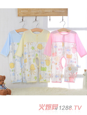 嬰得寶網(wǎng)孔竹纖維開(kāi)檔哈衣爬服1918