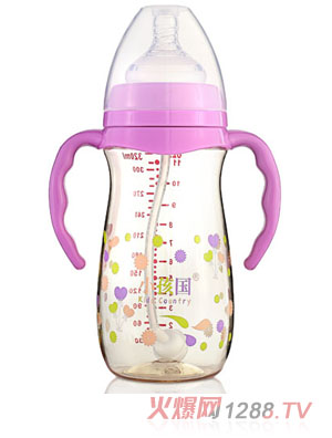 小孩國寬口香檳自動(dòng)PPSU安全奶瓶320ML紫色