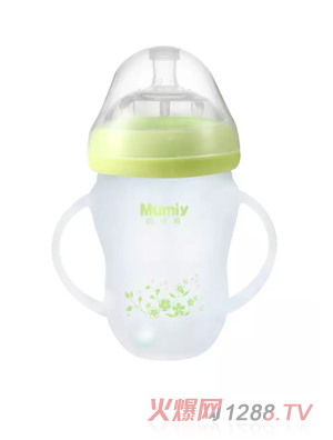 媽咪雅有柄自動(dòng)廣口硅膠玻璃奶瓶